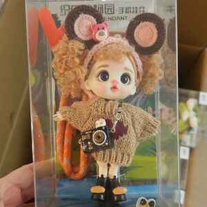 Cute Curly-Haired Doll with Knit Mouse Headband and Sweater